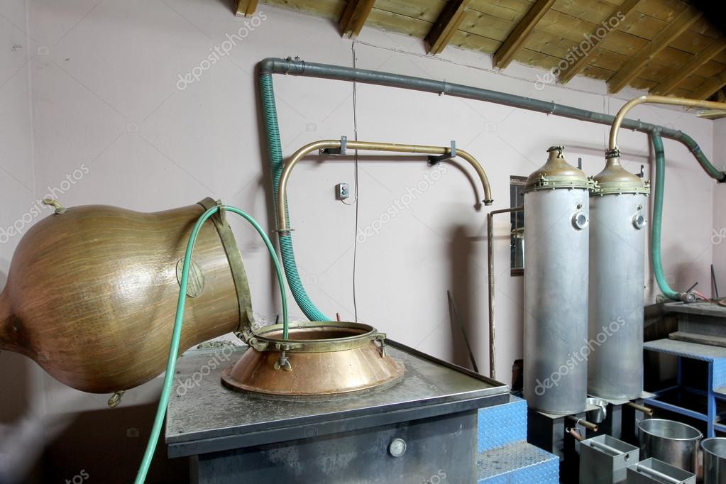 During traditional distillation of alcohol and production of hom