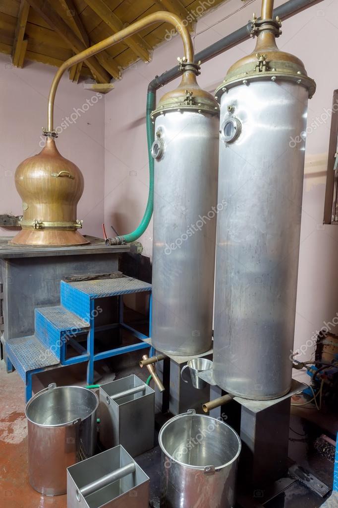 During traditional distillation of alcohol and production of hom