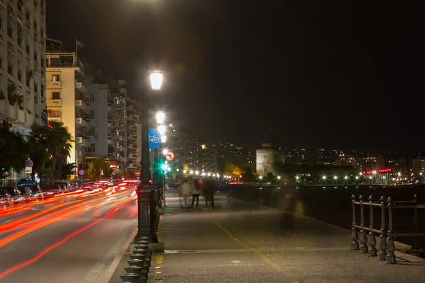 Thessalokini seafront with lights and reflections in the evening — Stock Photo, Image