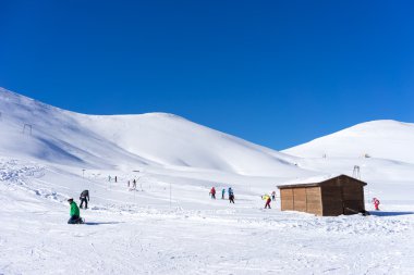 Kayakçı Ski Resort Falakro, Yunanistan, havadan görünümü.