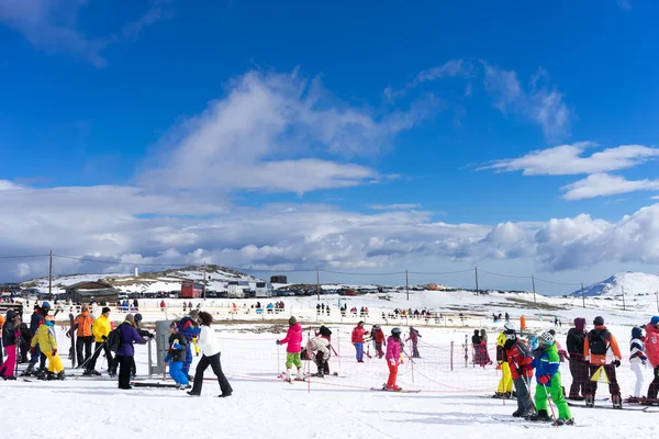 Gli sciatori apprezzano la neve al centro sciistico Kaimaktsalan, in Grecia. Rec. — Foto Stock