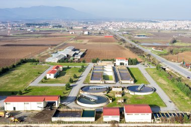 Giannitsa şehir kanalizasyon arıtma tesisi havadan görünümü
