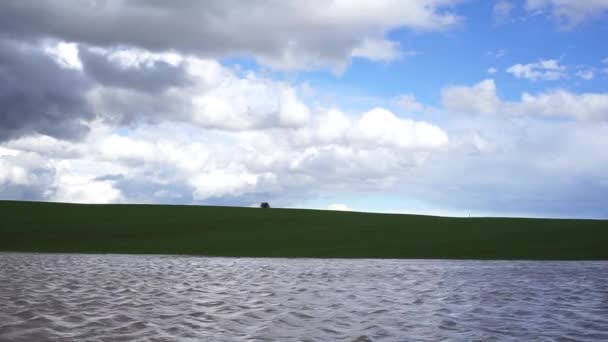 Green field and cloudy sky — Stock Video