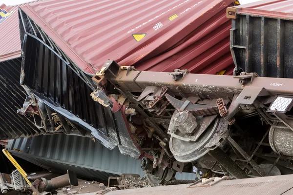 Derailed train coaches at the site of a train accident at the Ge