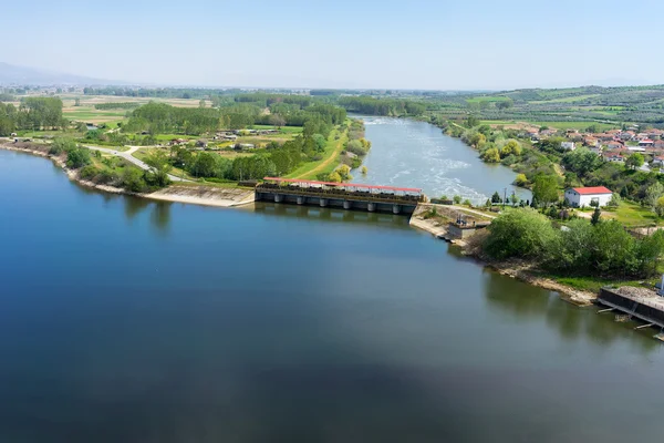 Aerial view of the artificial lake Kerkini and river Strymon wit — Stock Photo, Image