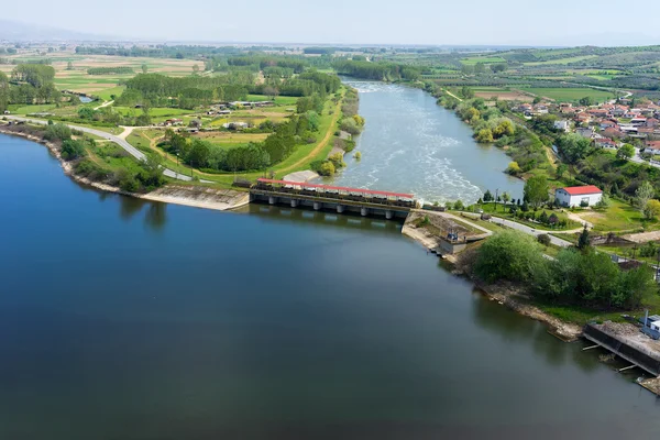 Aerial view of the artificial lake Kerkini and river Strymon wit — Stock Photo, Image