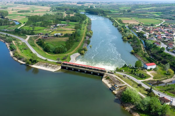 Aerial view of the artificial lake Kerkini and river Strymon wit — Stock Photo, Image