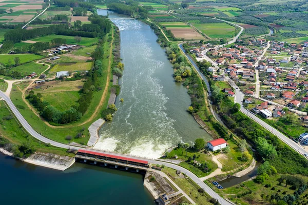 Aerial view of the artificial lake Kerkini and river Strymon wit — Stock Photo, Image