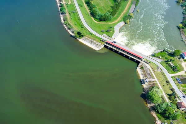 Aerial view of the artificial lake Kerkini and river Strymon wit — Stock Photo, Image