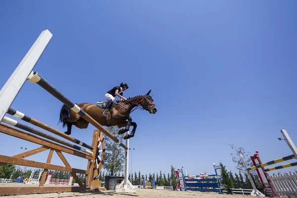 Jinete desconocido en un caballo durante los partidos de competición de equitación ronda —  Fotos de Stock