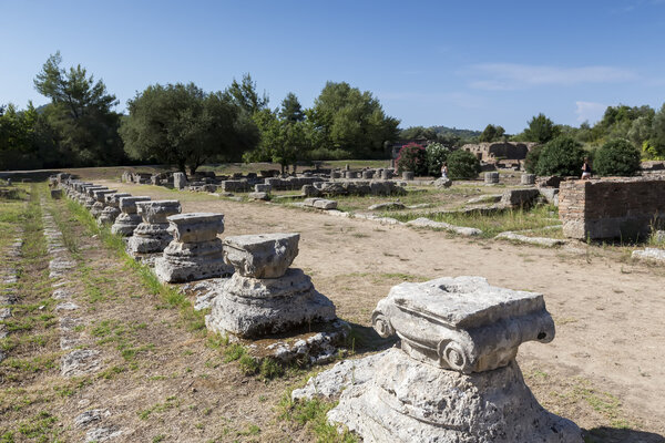 Remains of a Corinthian column in Olympia, Greece
