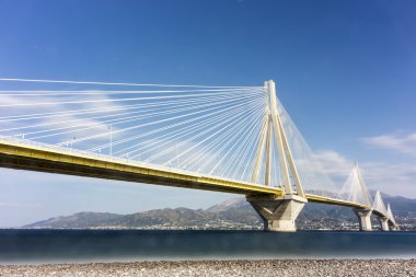 Suspension bridge crossing Corinth Gulf strait, Greece. Is the w clipart