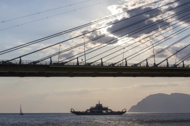 Asma köprü Yunanistan Korint Körfezi boğaz, geçiş. W olduğunu