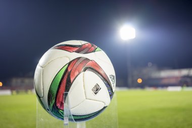 Ball of Paok team on the field of the stadium during team practi