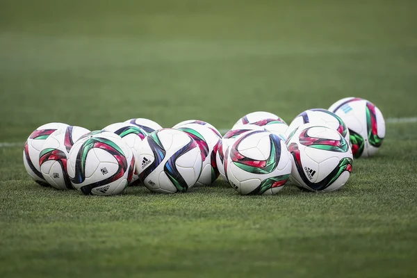 Balls stacked during the training prior to the Greek Superleague — Stok fotoğraf