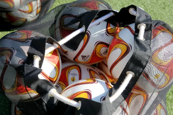 Balls stacked during the training prior to the Greek Superleague — Zdjęcie stockowe