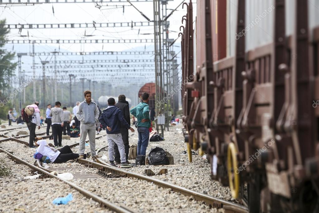 Idomeni, Greece - September 24 , 2015: Hundreds of immigrants are in a wait at the border between Greece and FYROM waiting for the right time to continue their journey from unguarded passages
