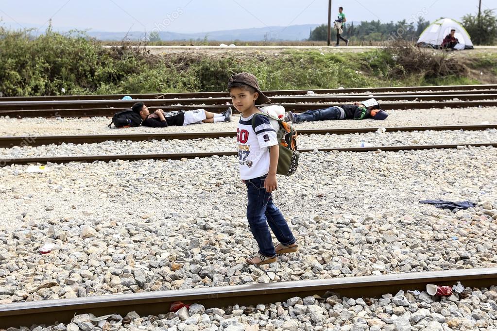 Idomeni, Greece - September 24 , 2015: Hundreds of immigrants are in a wait at the border between Greece and FYROM waiting for the right time to continue their journey from unguarded passages