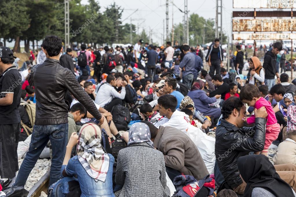 Idomeni, Greece - September 24 , 2015: Hundreds of immigrants are in a wait at the border between Greece and FYROM waiting for the right time to continue their journey from unguarded passages