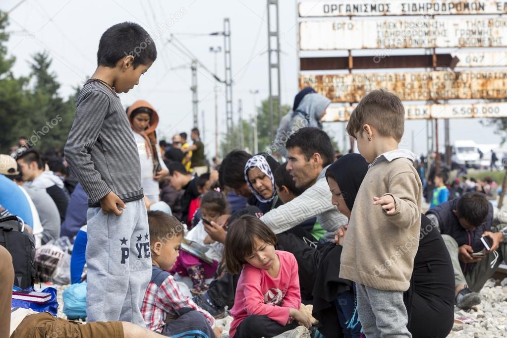 Idomeni, Greece - September 24 , 2015: Hundreds of immigrants are in a wait at the border between Greece and FYROM waiting for the right time to continue their journey from unguarded passages
