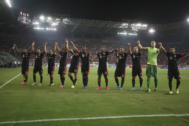 Players of Bayern Munchen celebrate their victory during the UEF