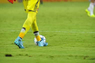 Players feet with the official ball during the UEFA Champions L