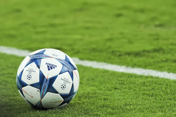 The official ball during the UEFA Champions League game between — Stok fotoğraf