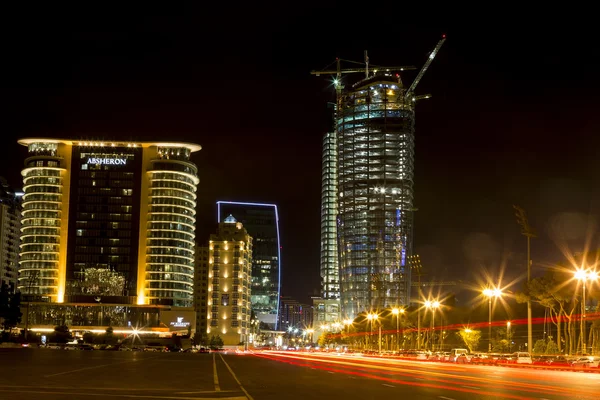 Město pohled městem Ázerbájdžánu Baku v noci, v Azerba — Stock fotografie