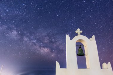 Samanyolu Santorini Adası Yunanistan üzerinden. Resim ile çekilen 