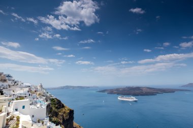 Santorini Adası manzara köyün ünlü Fira, Yunanistan