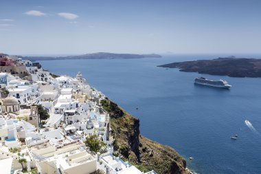 Santorini Adası manzara köyün ünlü Fira, Yunanistan