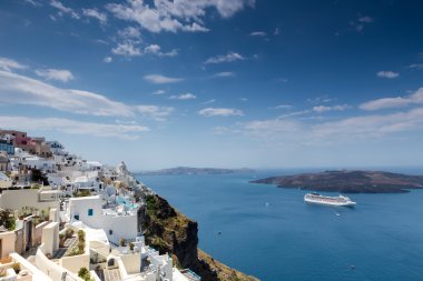 Santorini Adası manzara köyün ünlü Fira, Yunanistan