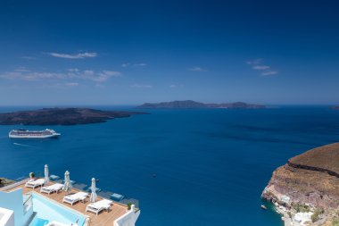 Santorini Adası manzara köyün ünlü Fira, Yunanistan