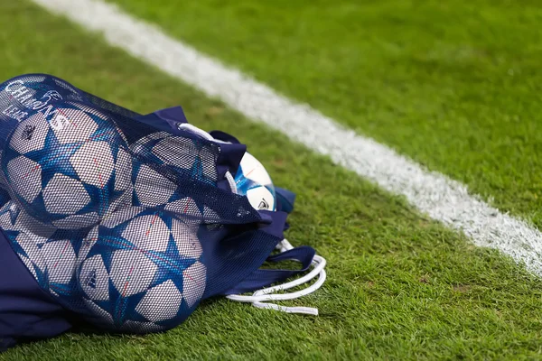 Champions League football balls in the field before the match of — Stock Photo, Image