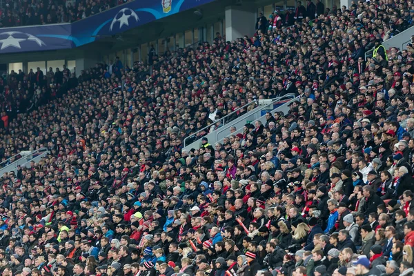 Bayer fans vieren voor hun team tijdens de wedstrijd van de C — Stockfoto