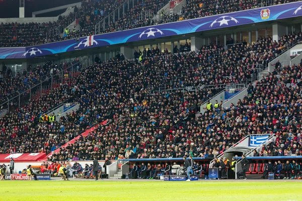 Bayer fans celebrating for their team during the match of the C — Stock Photo, Image