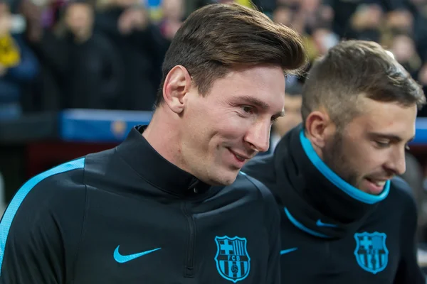 Lionel Messi durante o jogo da Liga dos Campeões da UEFA entre Bayer — Fotografia de Stock