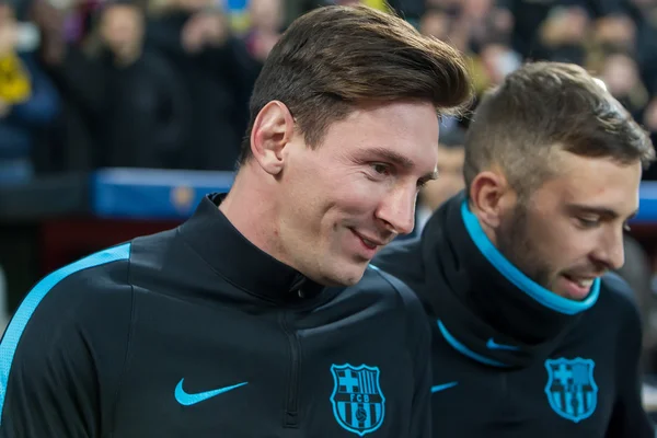 Lionel Messi podczas meczu Ligi Mistrzów pomiędzy Bayer — Zdjęcie stockowe