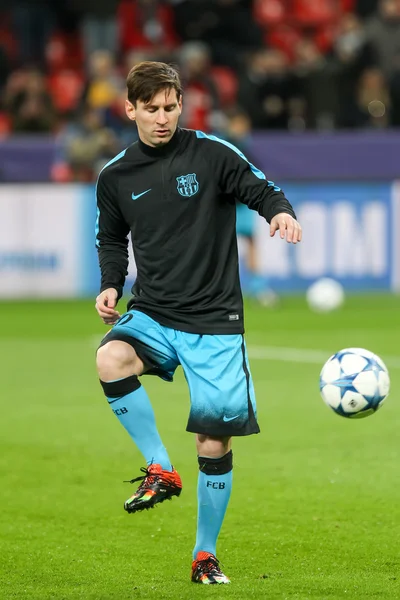 Lionel Messi durante o jogo da Liga dos Campeões da UEFA entre Bayer — Fotografia de Stock