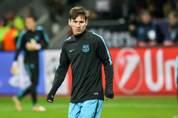 Lionel Messi podczas meczu Ligi Mistrzów pomiędzy Bayer — Zdjęcie stockowe