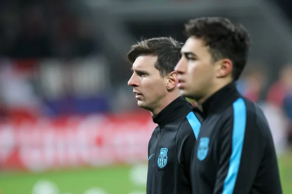 Lionel Messi durante o jogo da Liga dos Campeões da UEFA entre Bayer — Fotografia de Stock