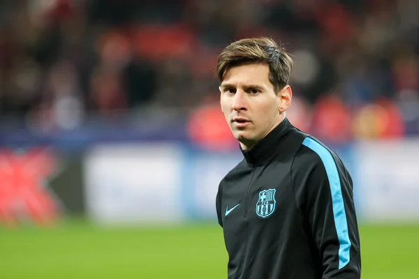 Lionel Messi podczas meczu Ligi Mistrzów pomiędzy Bayer — Zdjęcie stockowe