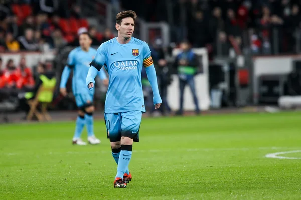 Lionel Messi durante o jogo da Liga dos Campeões da UEFA entre Bayer — Fotografia de Stock