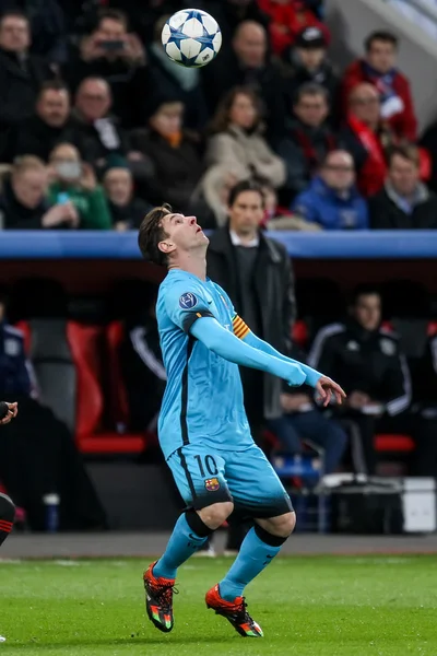 Lionel Messi durante el partido de la UEFA Champions League entre Bayer — Foto de Stock