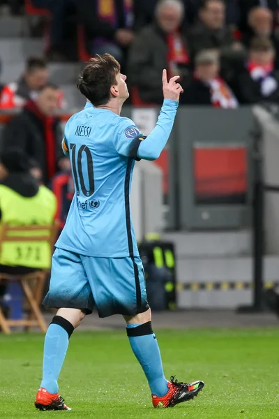 Lionel Messi podczas meczu Ligi Mistrzów pomiędzy Bayer — Zdjęcie stockowe