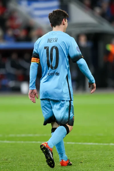 바이엘 사이 Uefa 전사 리그 게임 동안 Lionel Messi — 스톡 사진