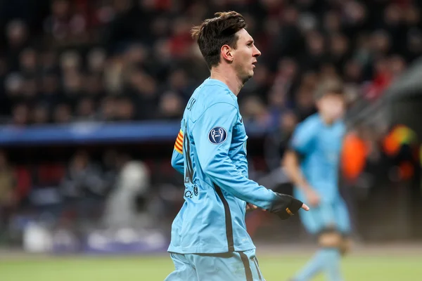 Lionel Messi durante el partido de la UEFA Champions League entre Bayer — Foto de Stock