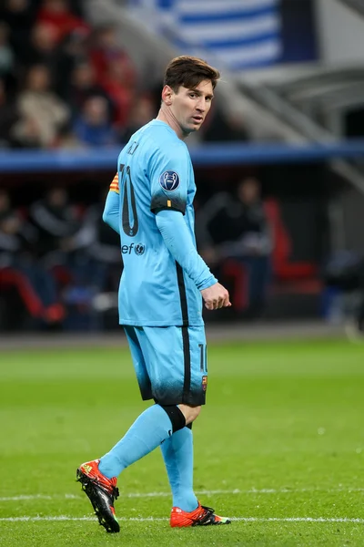 Lionel Messi durante el partido de la UEFA Champions League entre Bayer — Foto de Stock