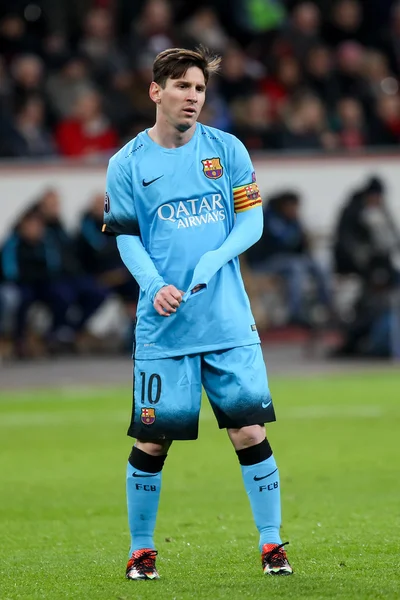 Lionel Messi durante o jogo da Liga dos Campeões da UEFA entre Bayer — Fotografia de Stock