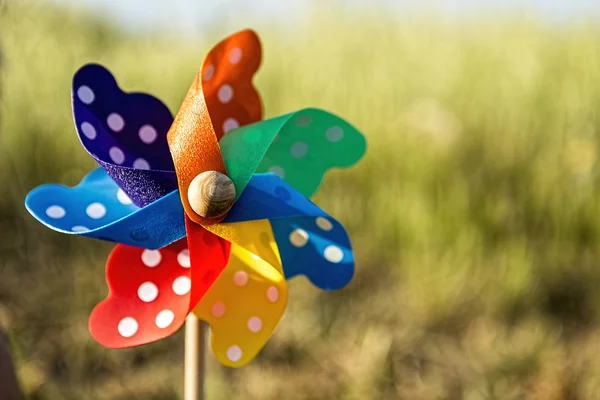 Close up van een Pinwheel op het gras (soft focus Sea...). — Stockfoto